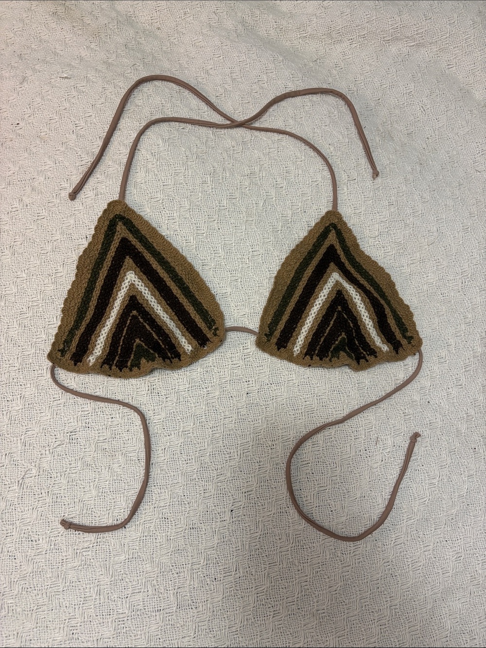 Fashion Nova Crochet Triangle Bikini Top in Mocha